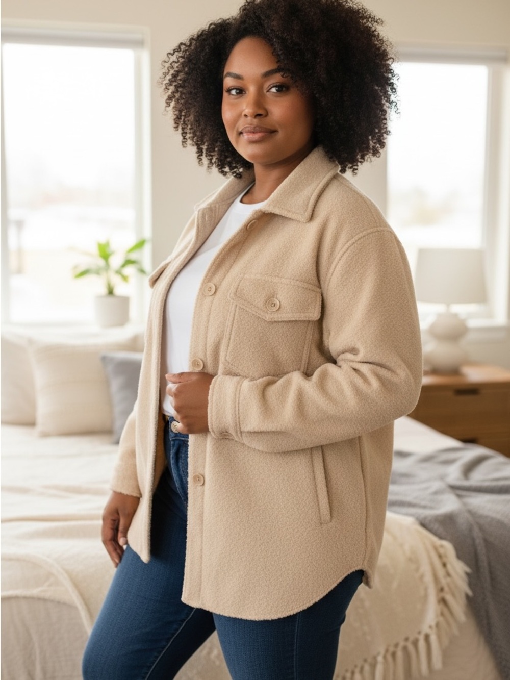 Hilary Radley Cream Teddy Fleece Shacket